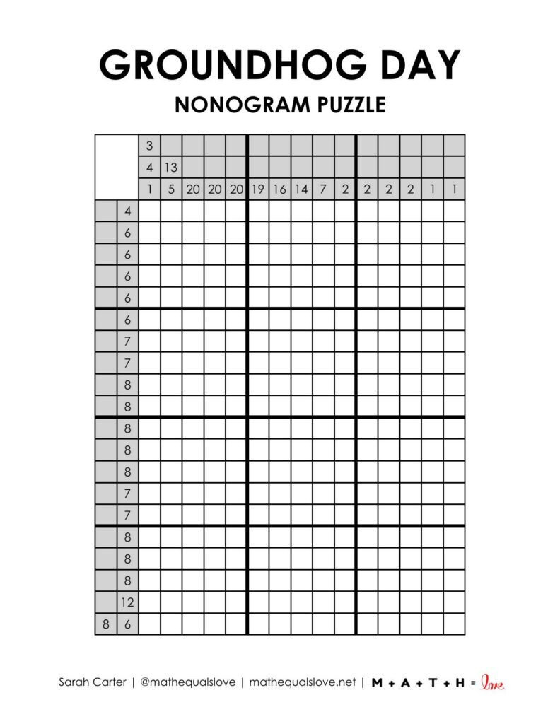 Groundhog Day Nonogram Puzzle | Math = Love intended for Free Printable Nonograms