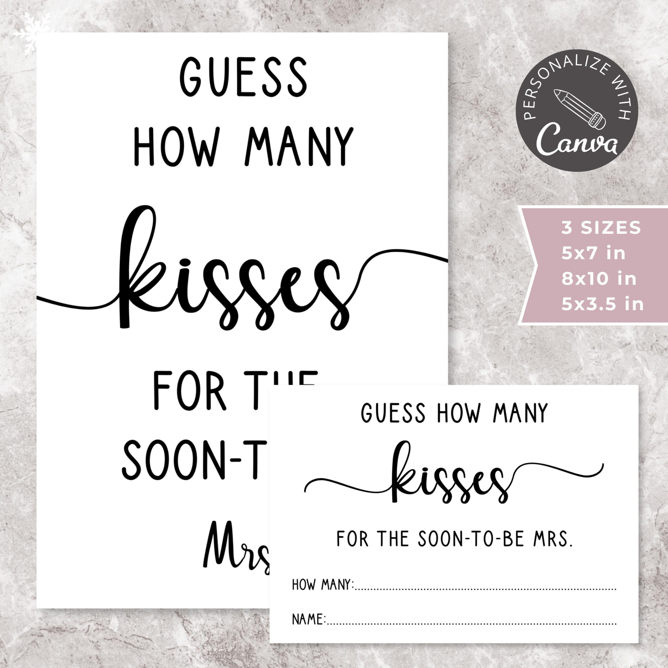 Guess How Many Kisses Game | Editable Canva Template For Bridal with regard to How Many Kisses For The Mrs Free Printable
