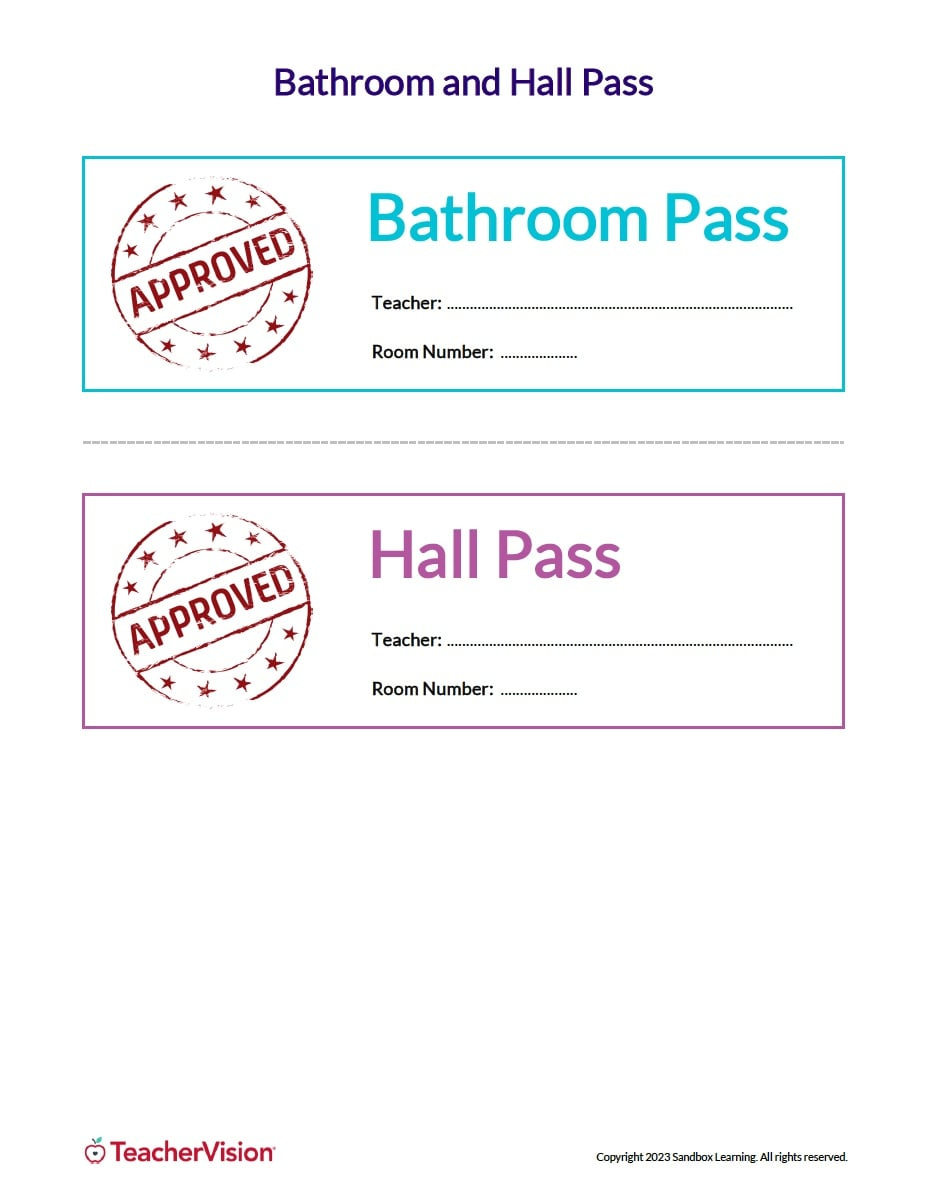 Hall Passes For Students - Teachervision for Free Printable Bathroom Passes