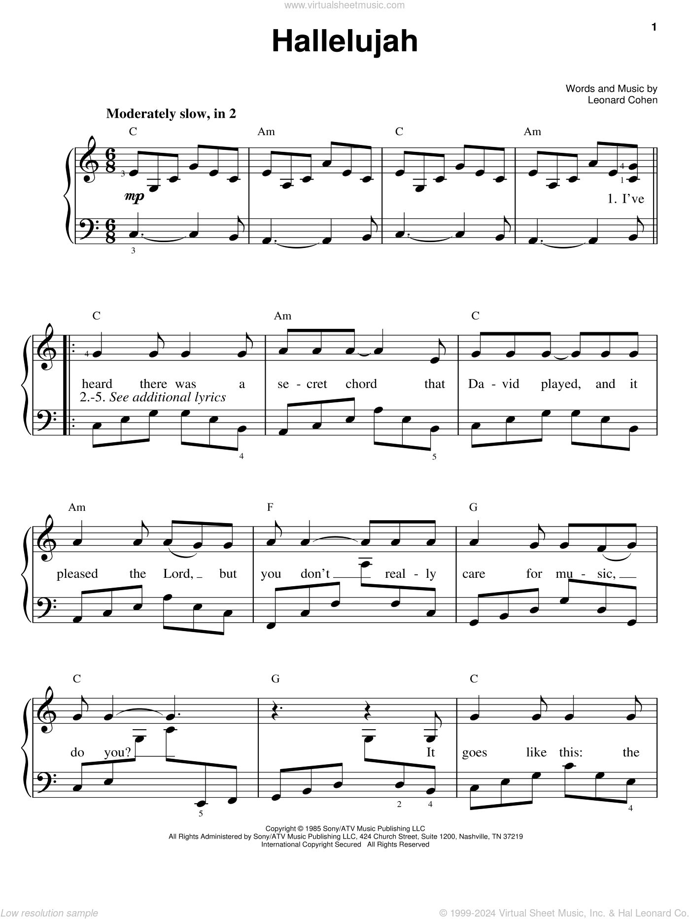 Hallelujah, (Easy) Sheet Music For Piano Solo (Pdf-Interactive) throughout Free Printable Hallelujah Piano Sheet Music