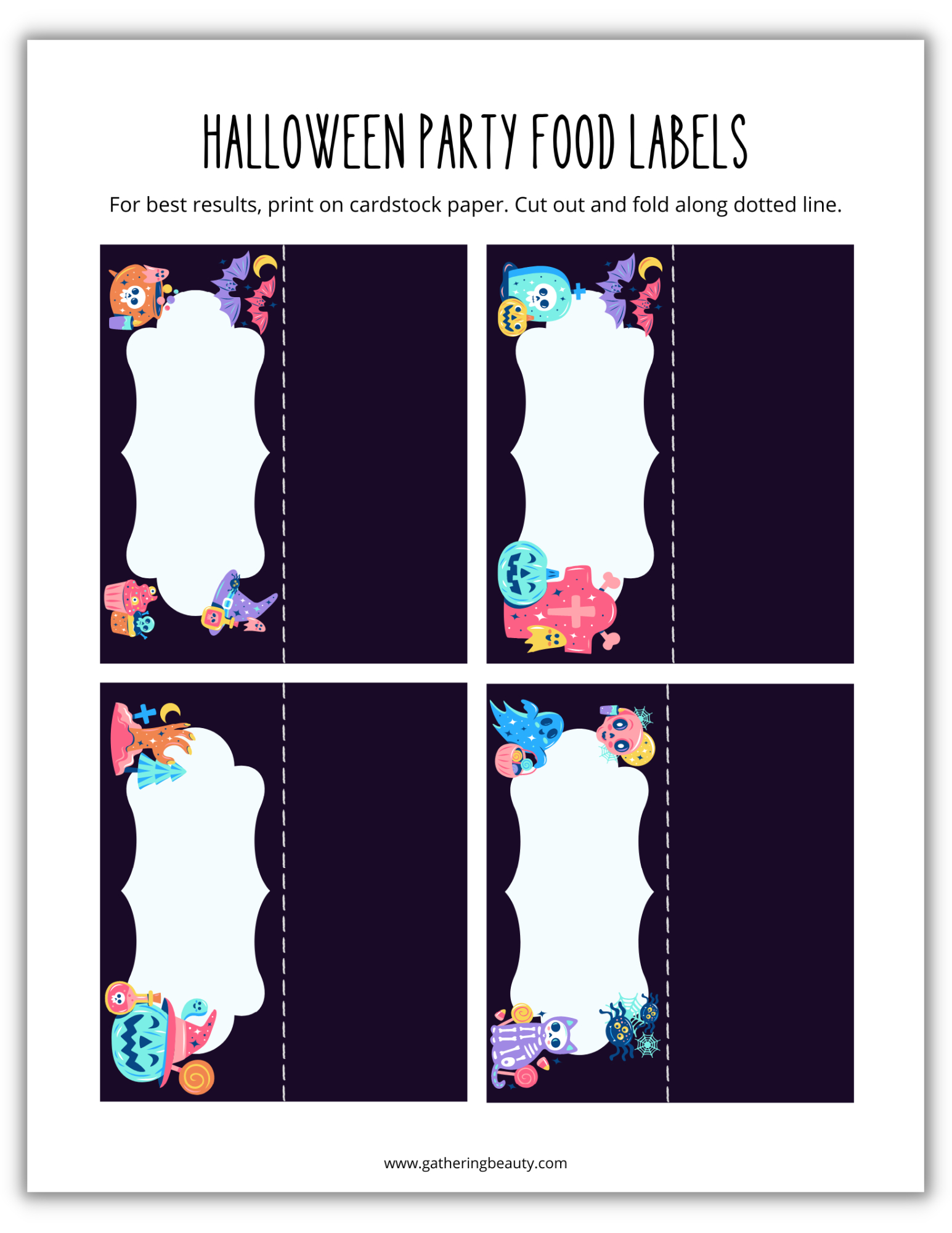 Halloween Food Tent Cards - Free Printable — Gathering Beauty with regard to Free Printable Halloween Place Cards