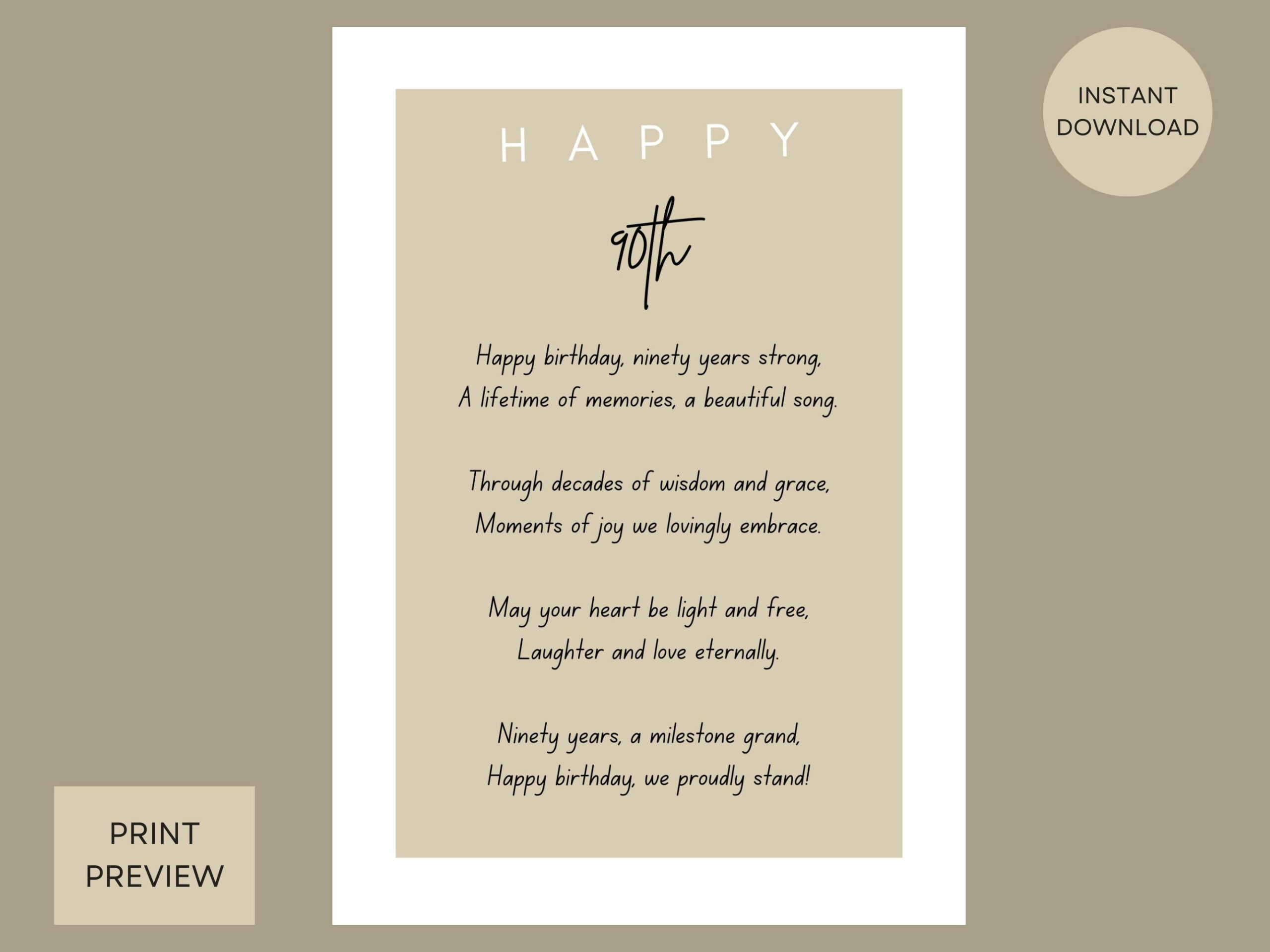 Happy 90Th Birthday Poem For Father Mother Grandmother Grandfather inside Free Printable 90Th Birthday Poems