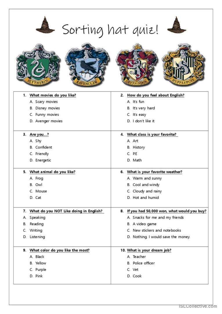 Harry Potter Sorting Hat Quiz throughout Harry Potter House Quiz Printable Free