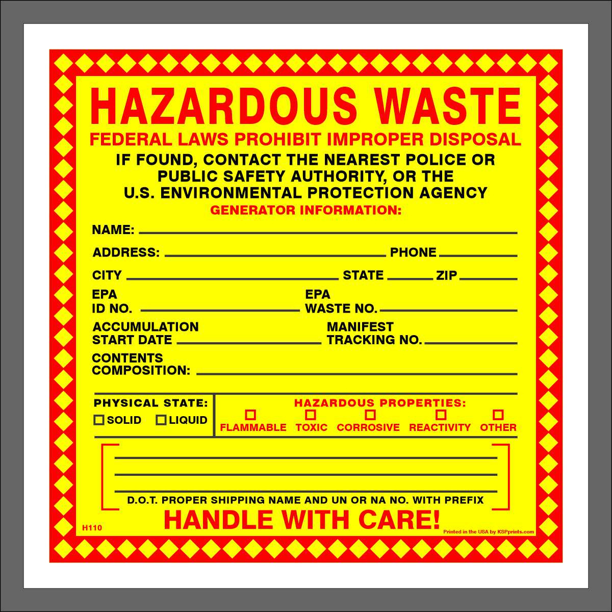 Hazardous Waste Label For Proper Handling Of Your Container in Free Printable Hazardous Waste Labels