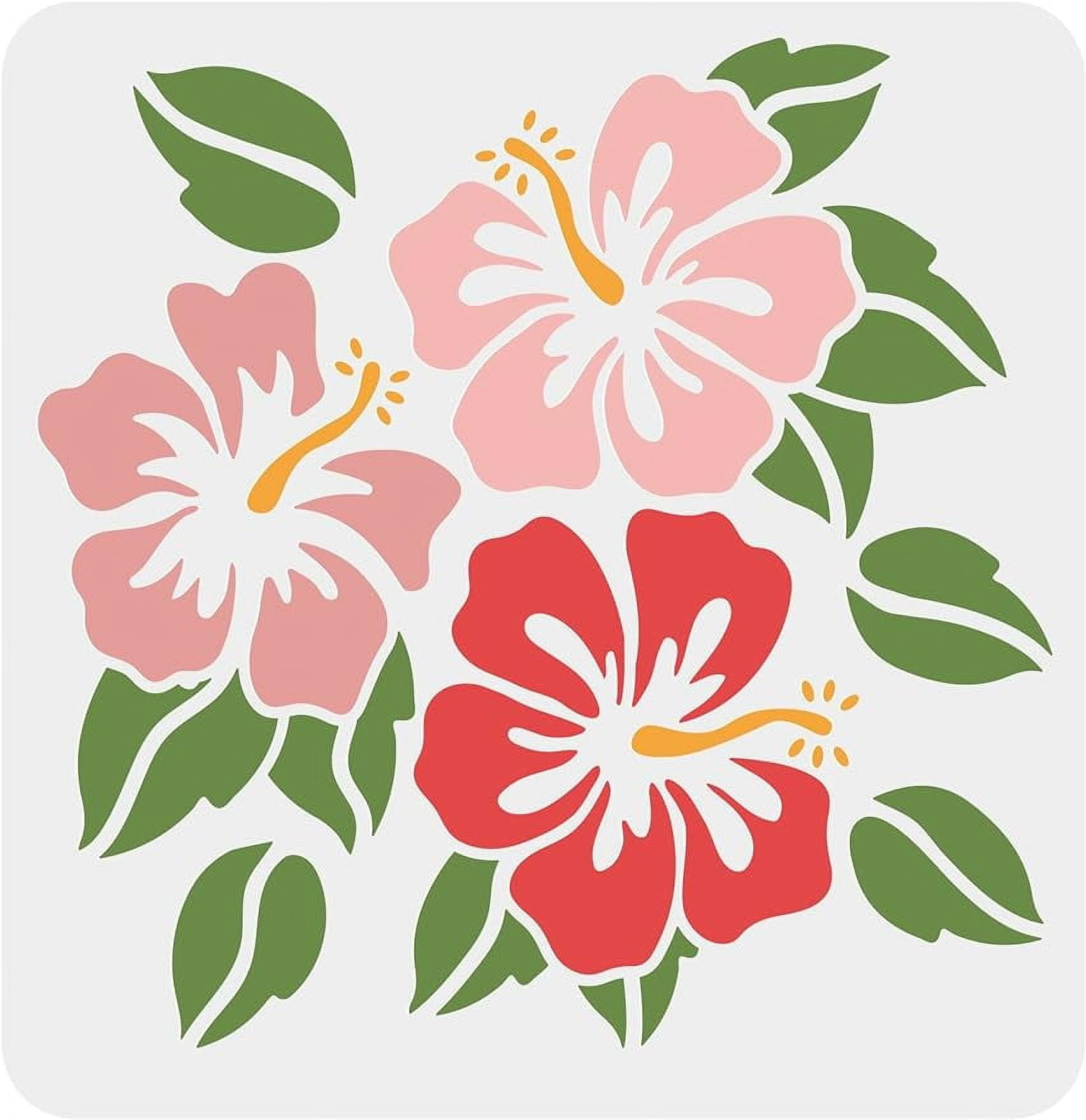 Hibiscus Flowers Stencil 11.8X11.8 Inch Reusable Flowers Leaf within Printable Hawaiian Flower Stencils