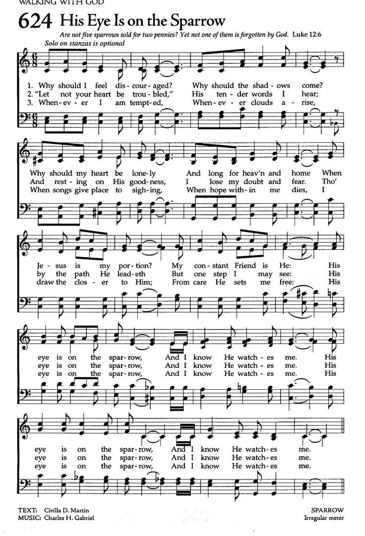 His Eye Is On The Sparrow. for His Eye Is On the Sparrow Free Printable Sheet Music