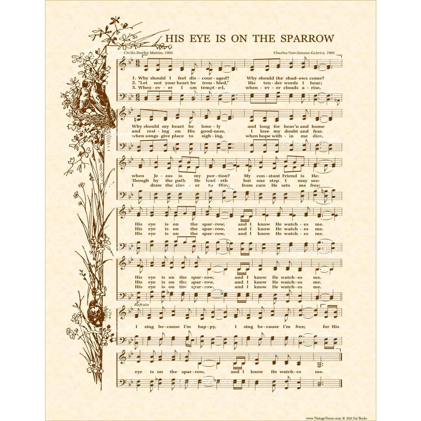 His Eye Is On The Sparrow Hymn - Hymn Wall Art - Custom Christian with regard to His Eye Is On The Sparrow Free Printable Sheet Music