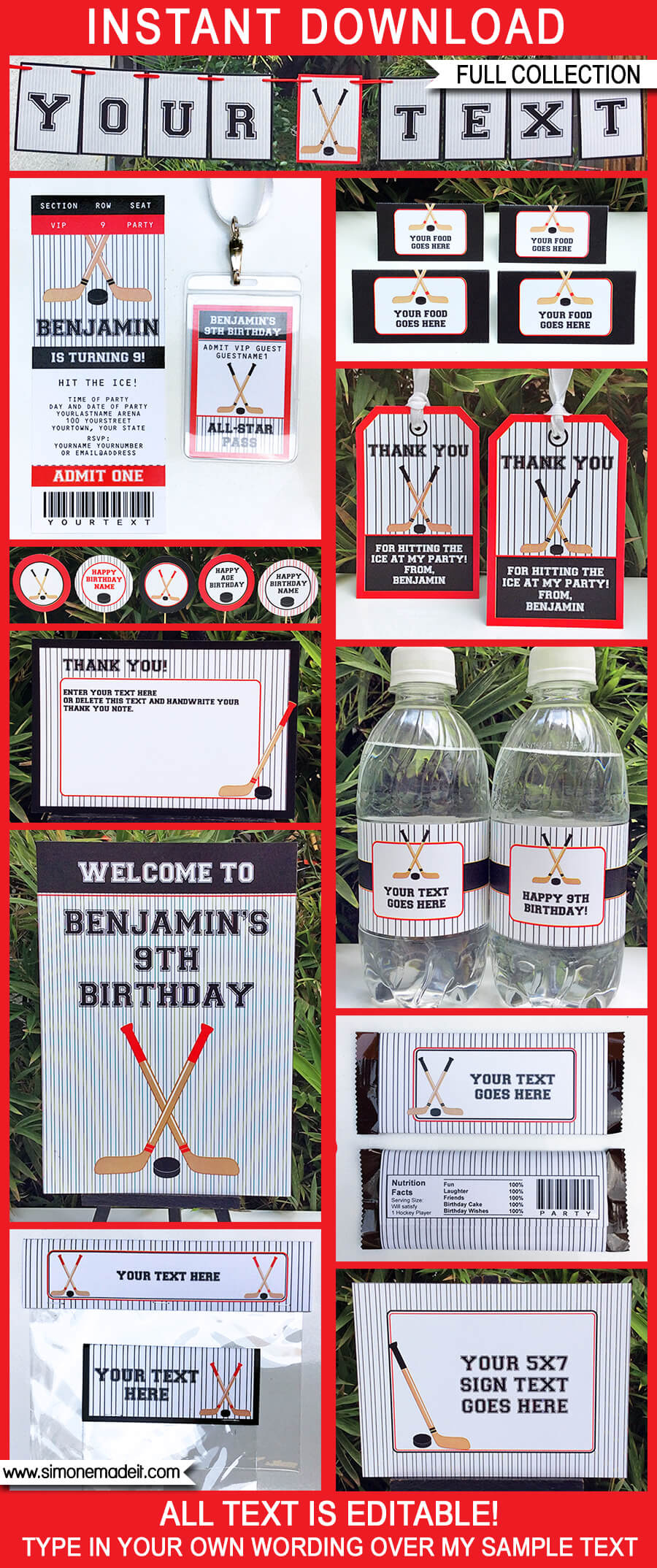 Hockey Birthday Party Printables, Invitations &amp;amp; Decorations - Red &amp;amp; Black pertaining to Hockey Birthday Party Invitations Templates Free