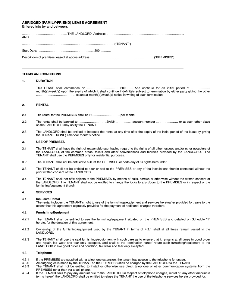 Home Rental Agreement South Africa - Fill Online, Printable intended for Free Simple Residential Lease Agreement Template South Africa