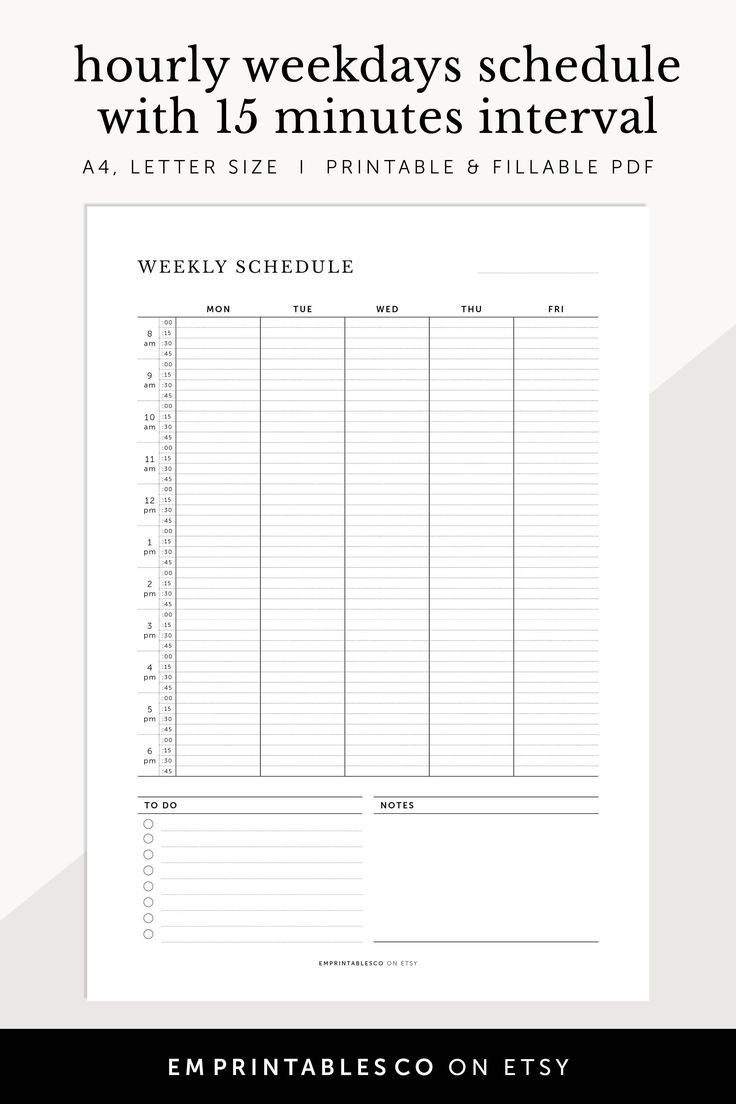 Hourly Weekdays Schedule 15 Minutes Interval, Appointments Tracker regarding Free Printable Weekly Planner 15 Minute Intervals