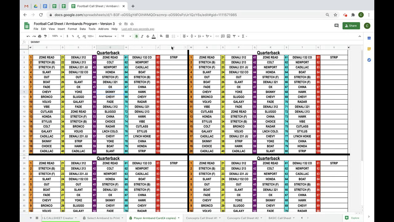 How To Football Create Armbands(Version 3) And Call Sheets @ Www.coachingtimesavers. throughout Free Wrist Coach Template Creator