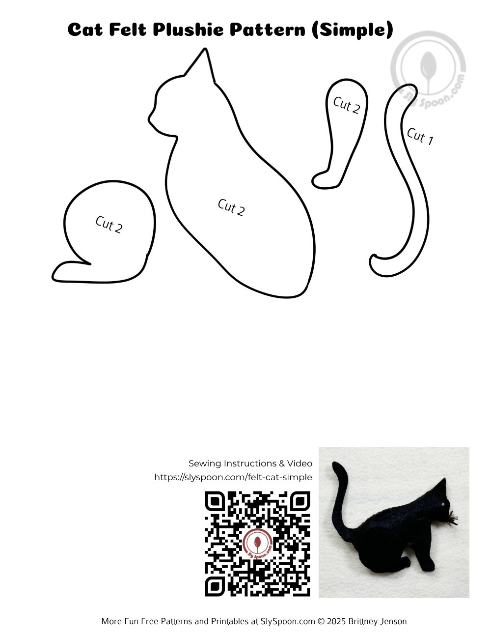 How To Hand Sew A Simple Felt Kitty Cat Kitten - Free Printable with Free Printable Felt Cat Patterns