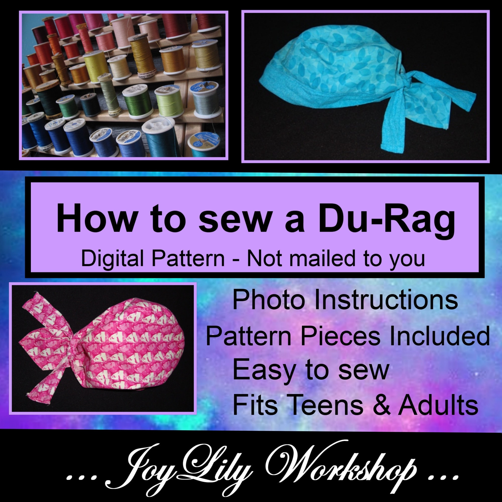 How To Sew A Du-Rag, Pdf Instructions With Color Photos And for Free Printable Doo Rag Pattern