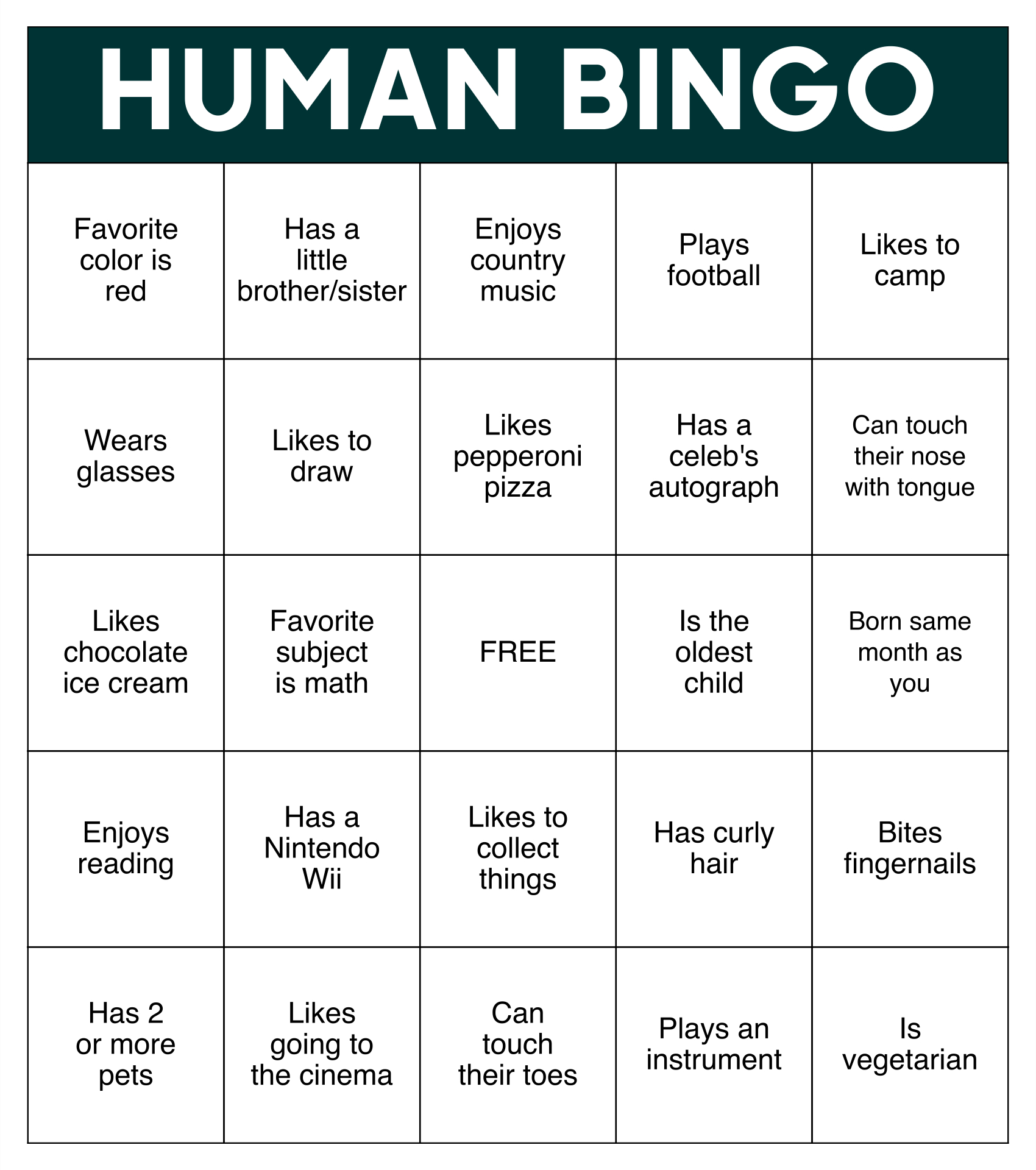 Human Bingo Templates - 20 Free Pdf Printables | Printablee within Ice Breaker Bingo Free Printable