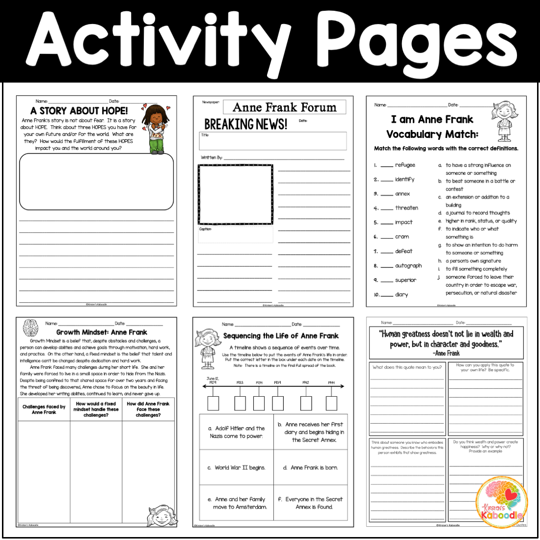 I Am Anne Frankbrad Meltzer Activities And Worksheets For Kids with Anne Frank Free Printable Worksheets