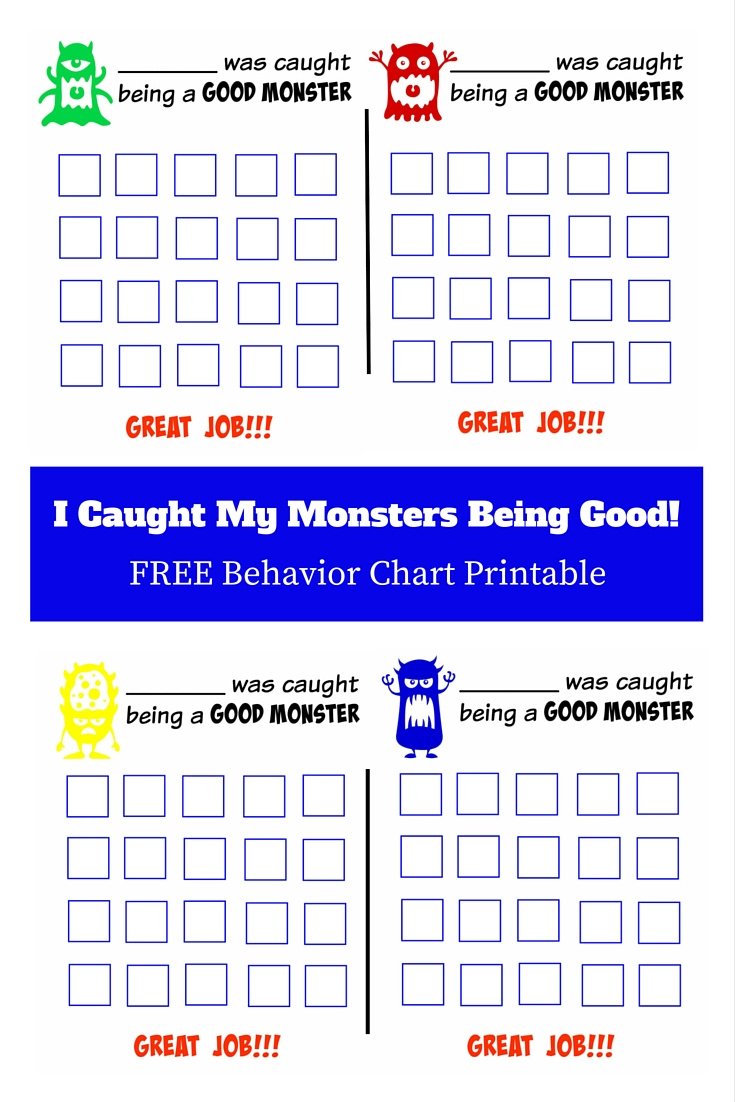 I Caught My Monsters Being Good! (Free Behavior Chart Printable intended for Free Caught Being Good Printables