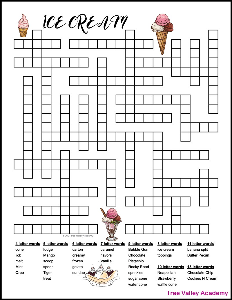 Ice Cream Fill In Puzzle - Tree Valley Academy regarding Free Printable Word Fill In Puzzles