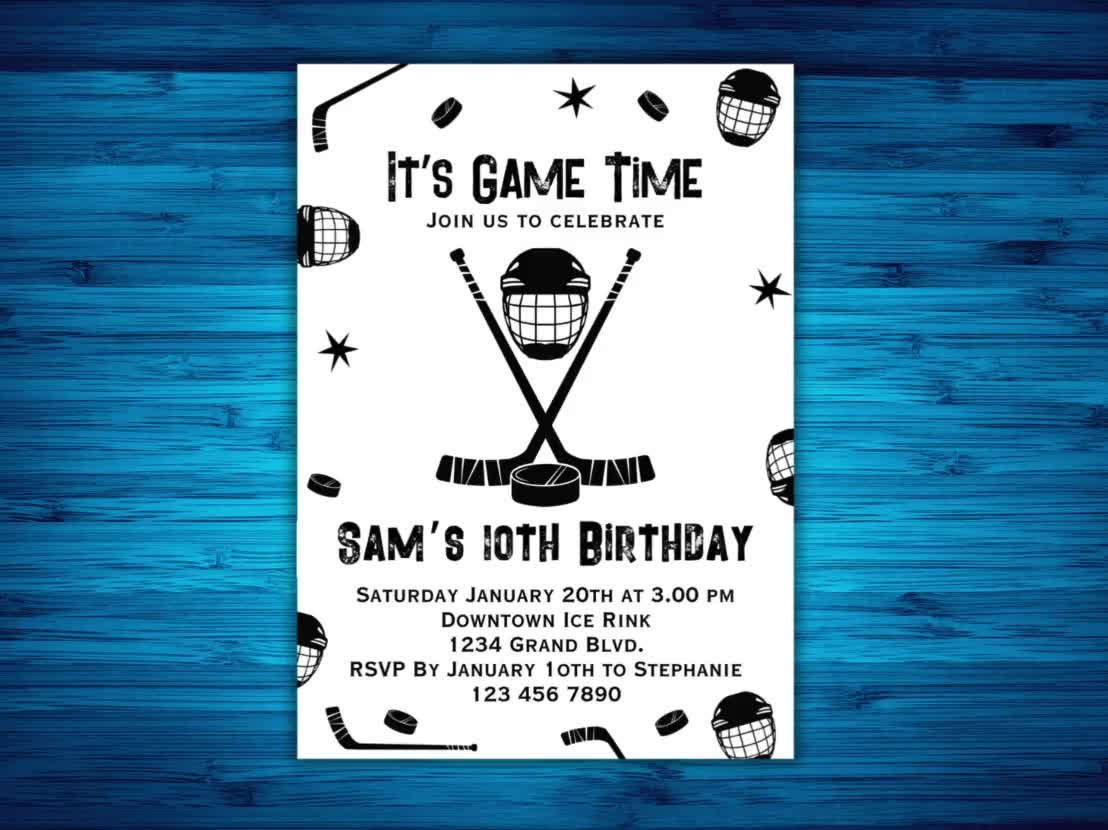 Ice Hockey Birthday Party Invitation, Ice-Skating Invite, Canva Template, Kids Hockey Bday Party Printable, Double Sided Winter Skating pertaining to Hockey Birthday Party Invitations Templates Free