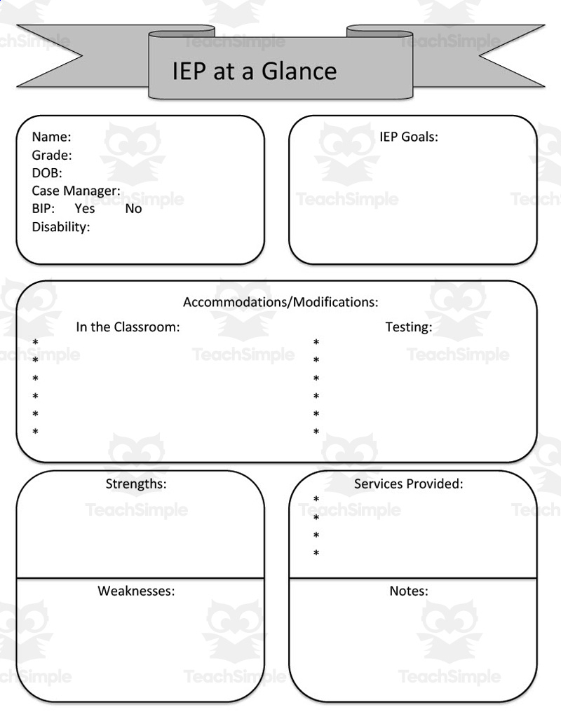 Iep At A Glance Worksheet throughout Free Printable Iep at a Glance Template
