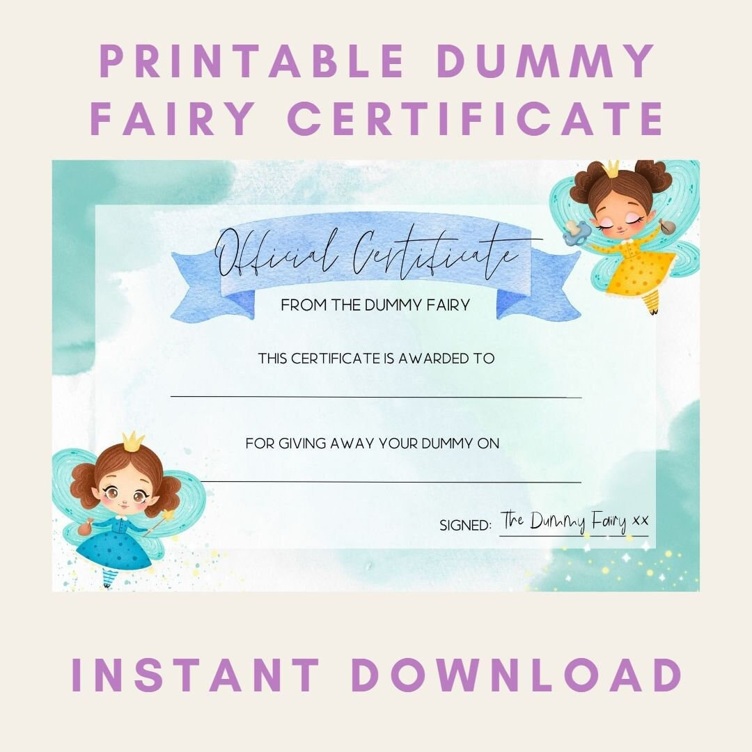 Instant Download Dummy Fairy Certificate (Blue) Printable, Size A4 for Dummy Fairy Letter Free Printable