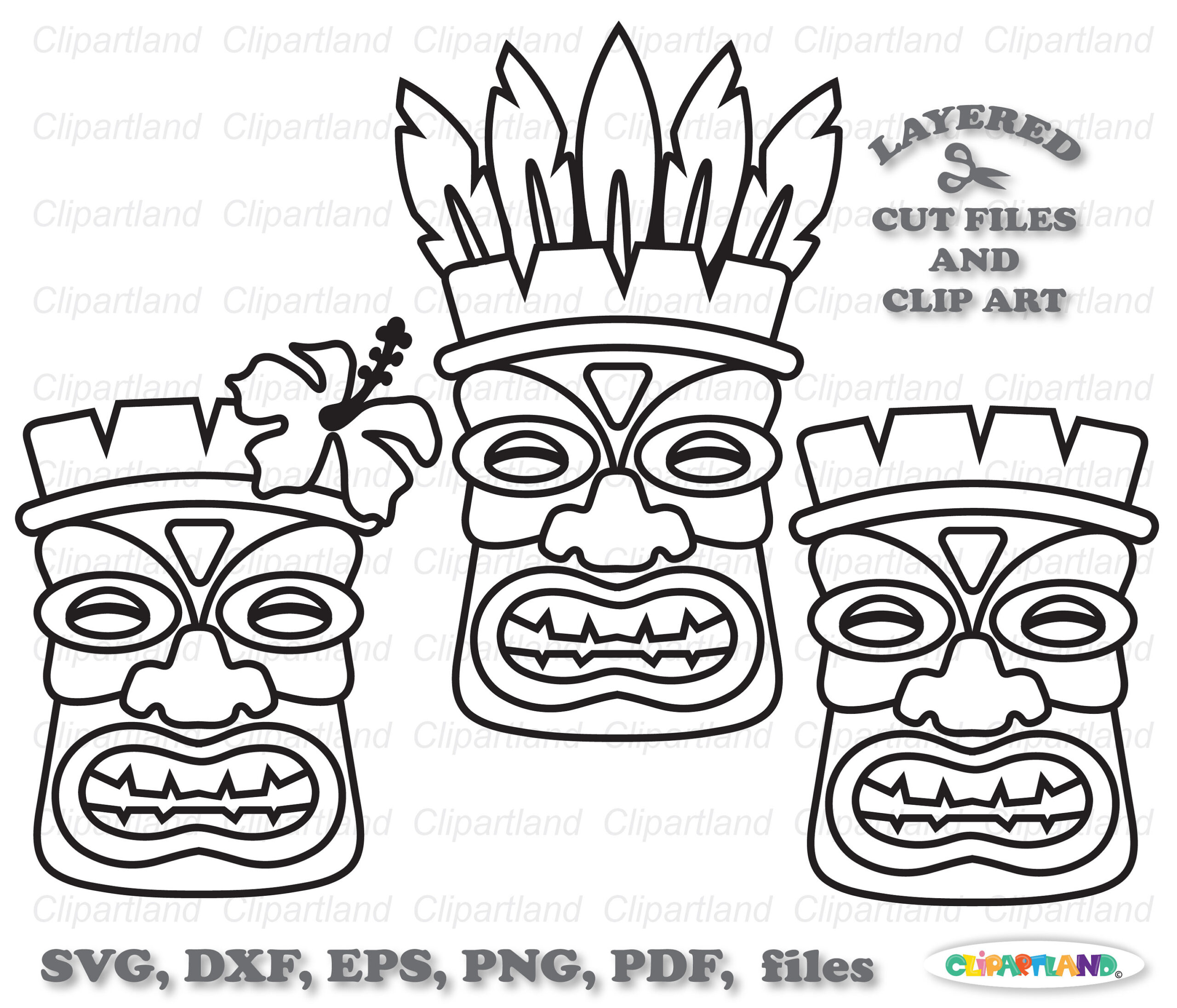 Instant Download. Tiki Mask Svg Cut File And Clip Art. Commercial in Free Printable Tiki Stencils