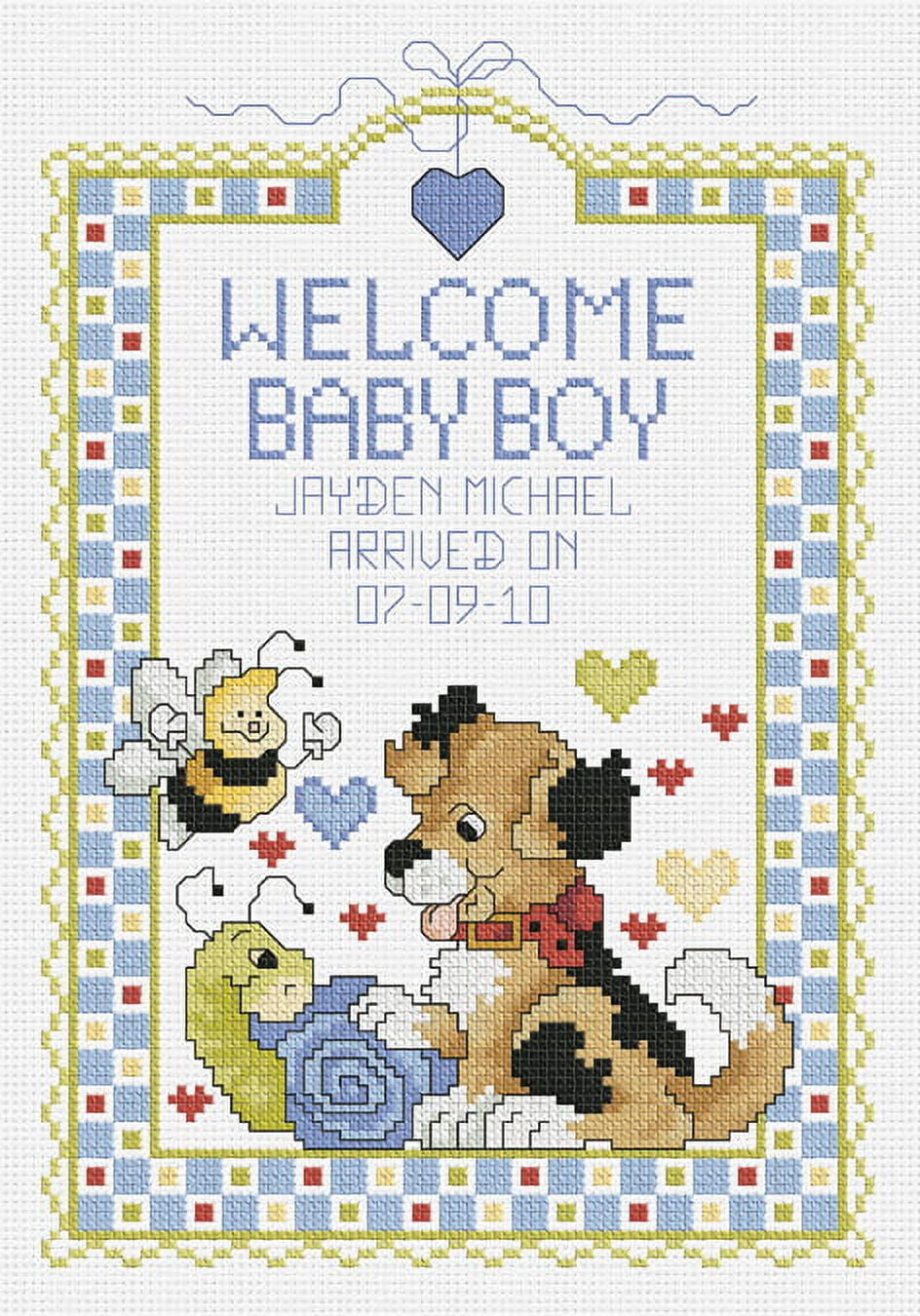 Janlynn Counted Cross Stitch Kit 7&amp;quot;X10&amp;quot;-Welcome Baby Boy Sampler (14 Count) in Free Printable Birth Sampler Cross Stitch Patterns