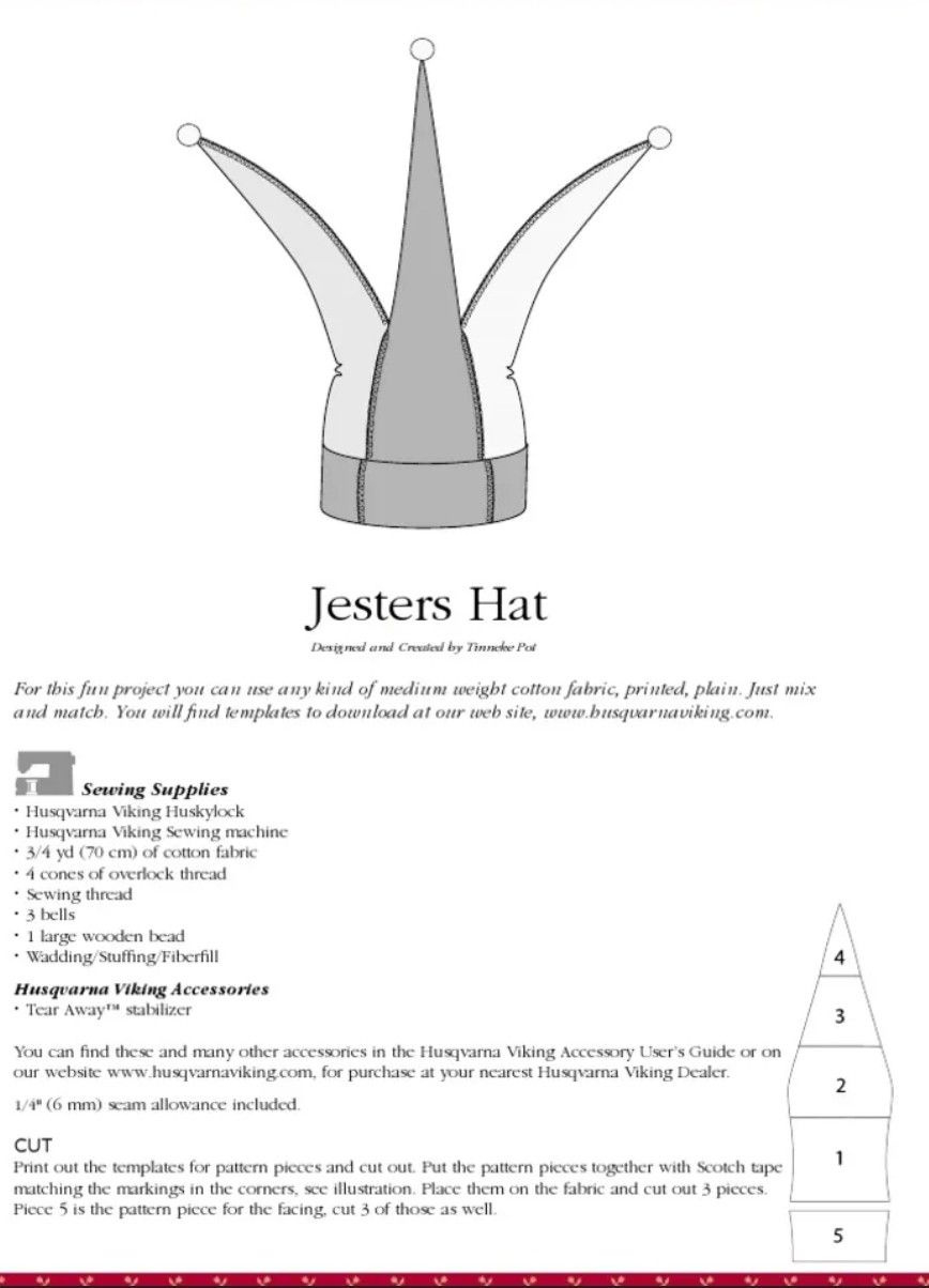 Jester Hat Sewing Pattern in Free Printable Jester Hat Pattern