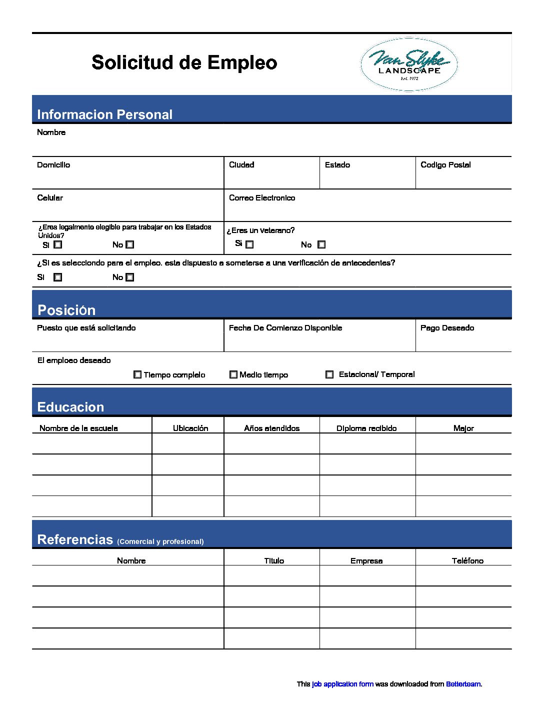 Job-Application-Form-Spanish - Van Slyke Landscape, Inc. Design for Free Printable Spanish Job Application Form