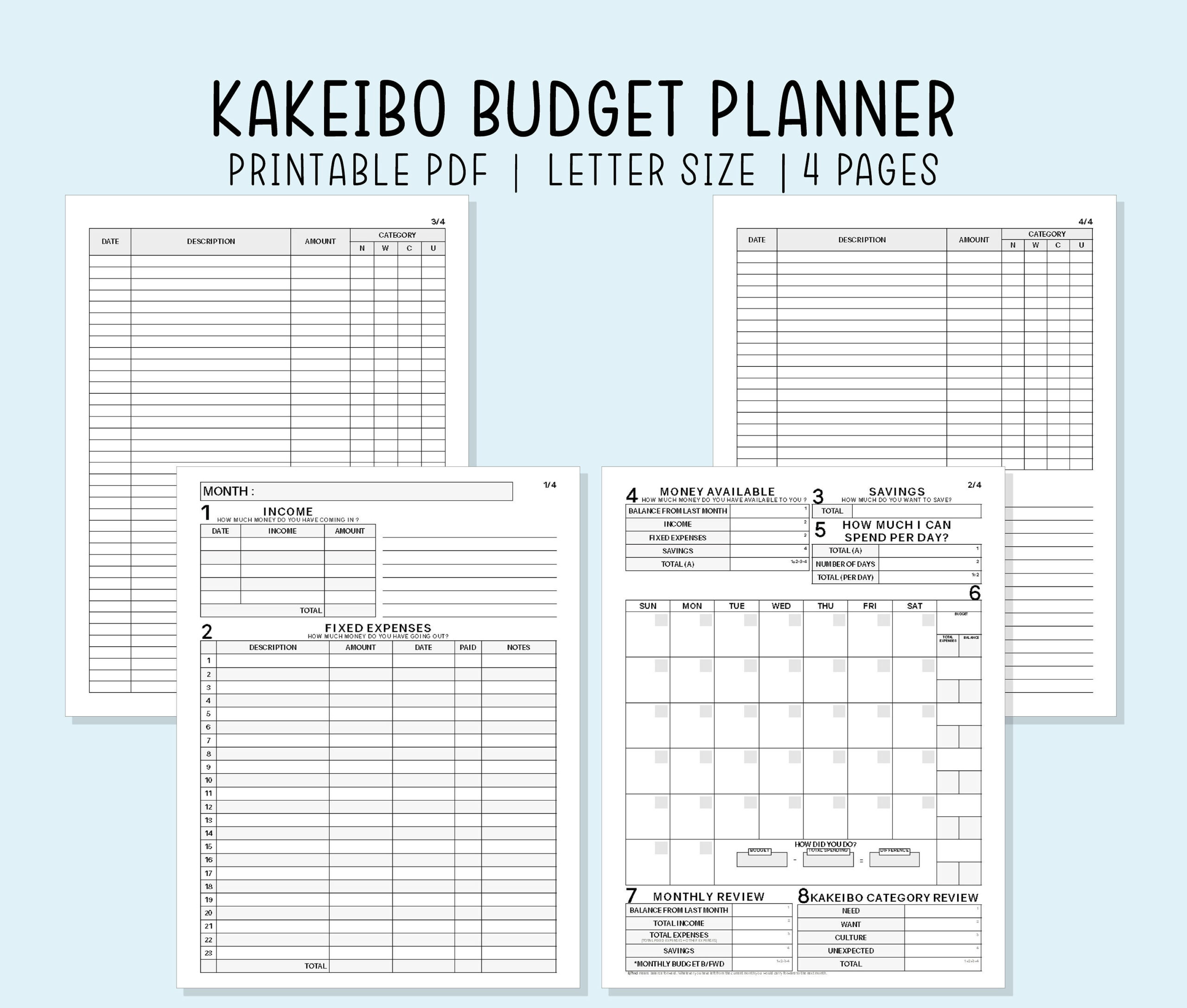 Kakeibo Budget Planner Printable Pdf Inserts Digital File Instant in Kakeibo Free Printable