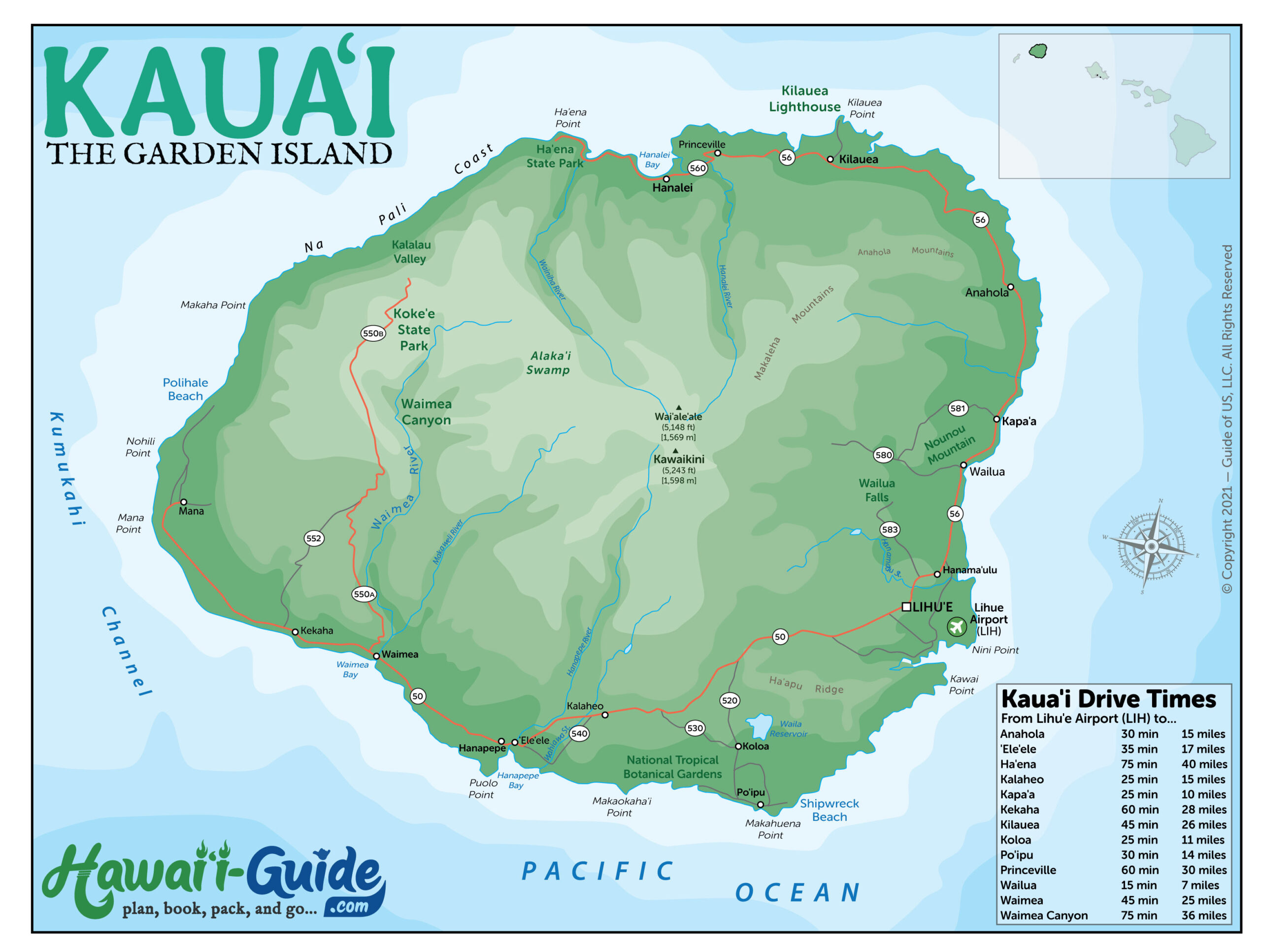 Kauai Maps - Updated Travel Map Packet + Printable Map | Hawaiiguide in Free Printable Map Of Kauai