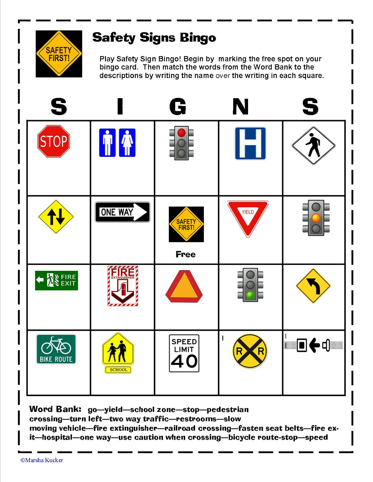 Kidz Learning Connection: Safety Signs Bingo regarding Safety Sign Bingo Printable Free