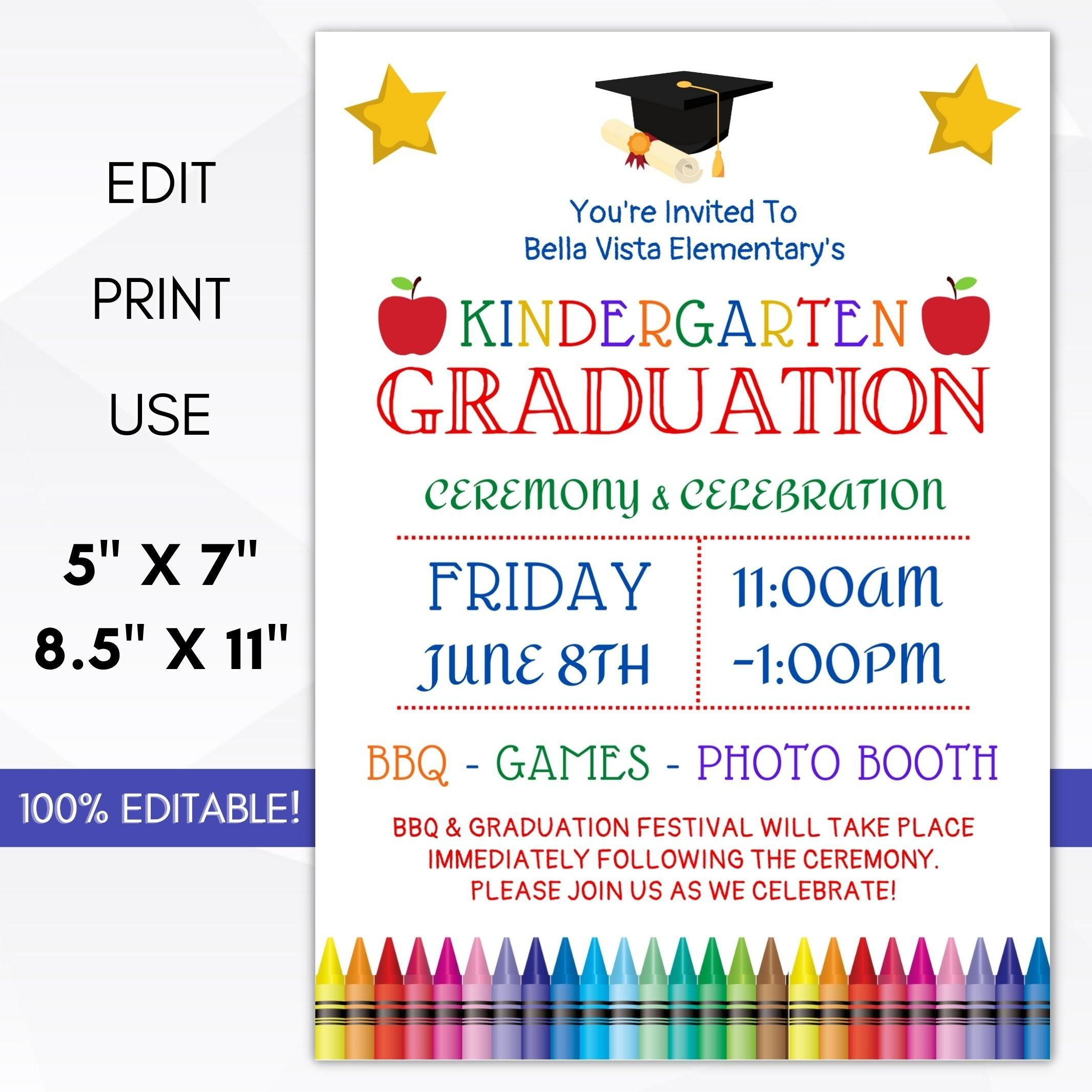 Kindergarten Graduation Invitation Wekken Editable with regard to Kindergarten Graduation Invitations Free Printable