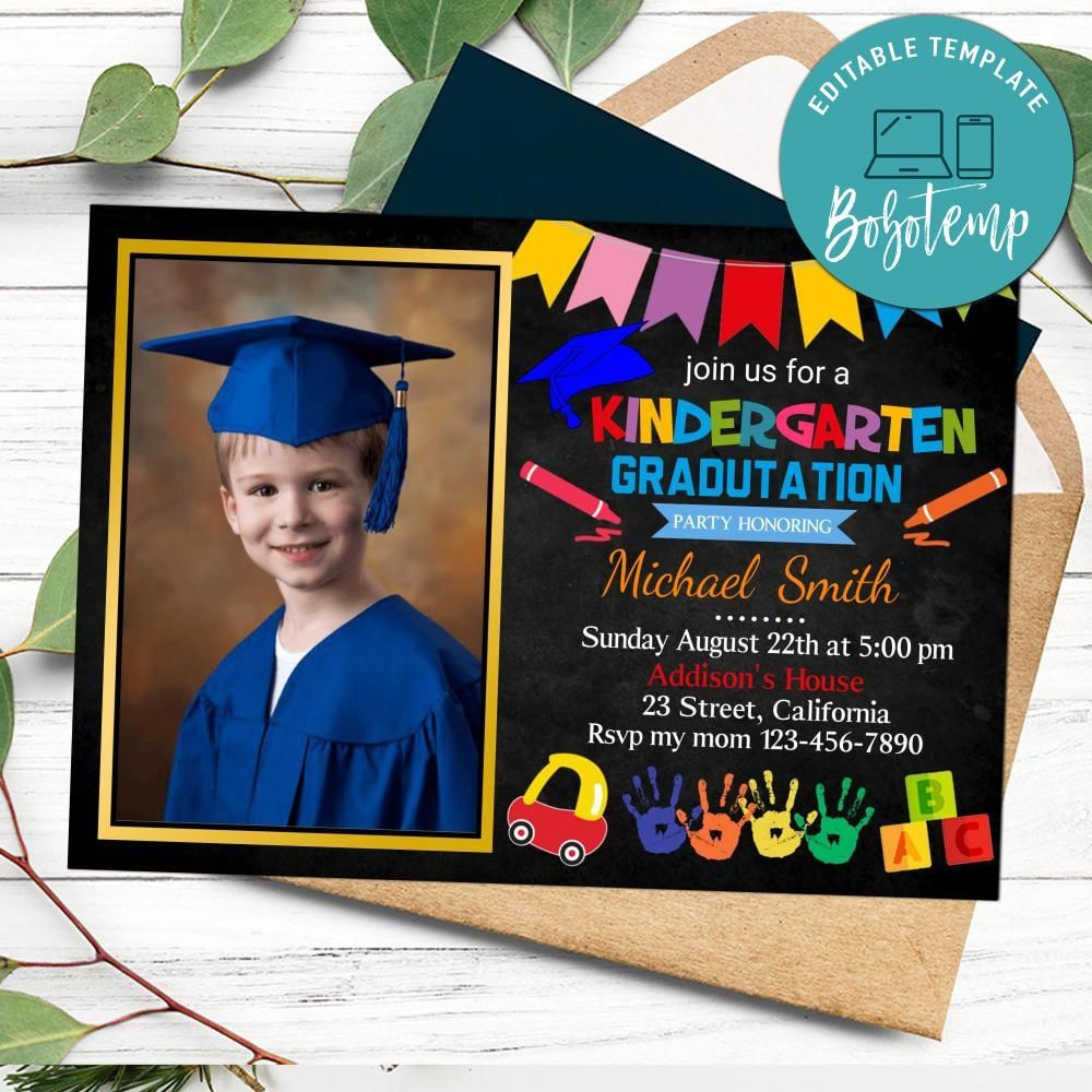 Kindergarten Graduation Invitation With Photo Customizable | Bobotemp for Kindergarten Graduation Invitations Free Printable