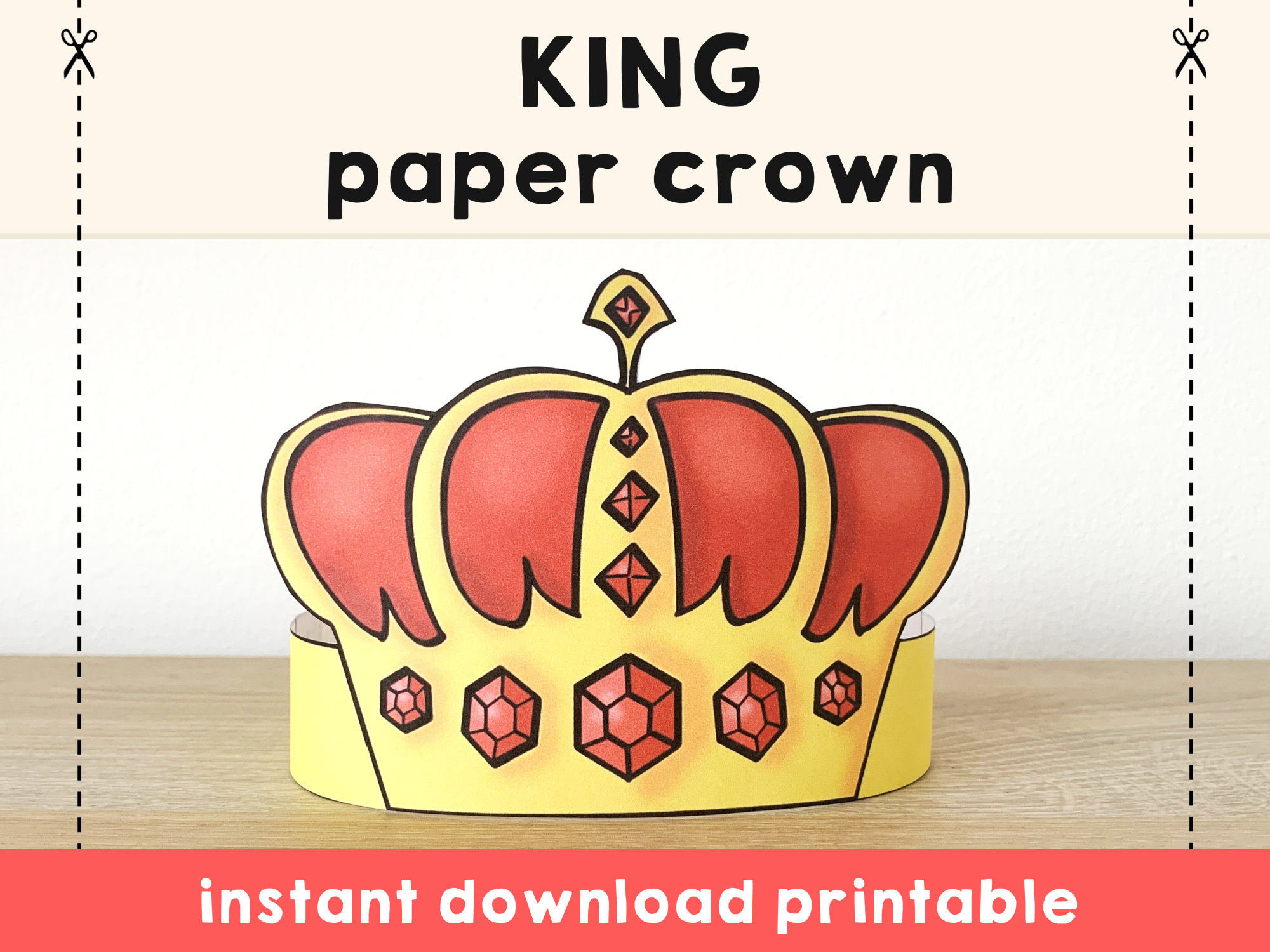 King Paper Crown Prince Gold Royal Printable Kids Craft Prince with Printable King Crown Pattern
