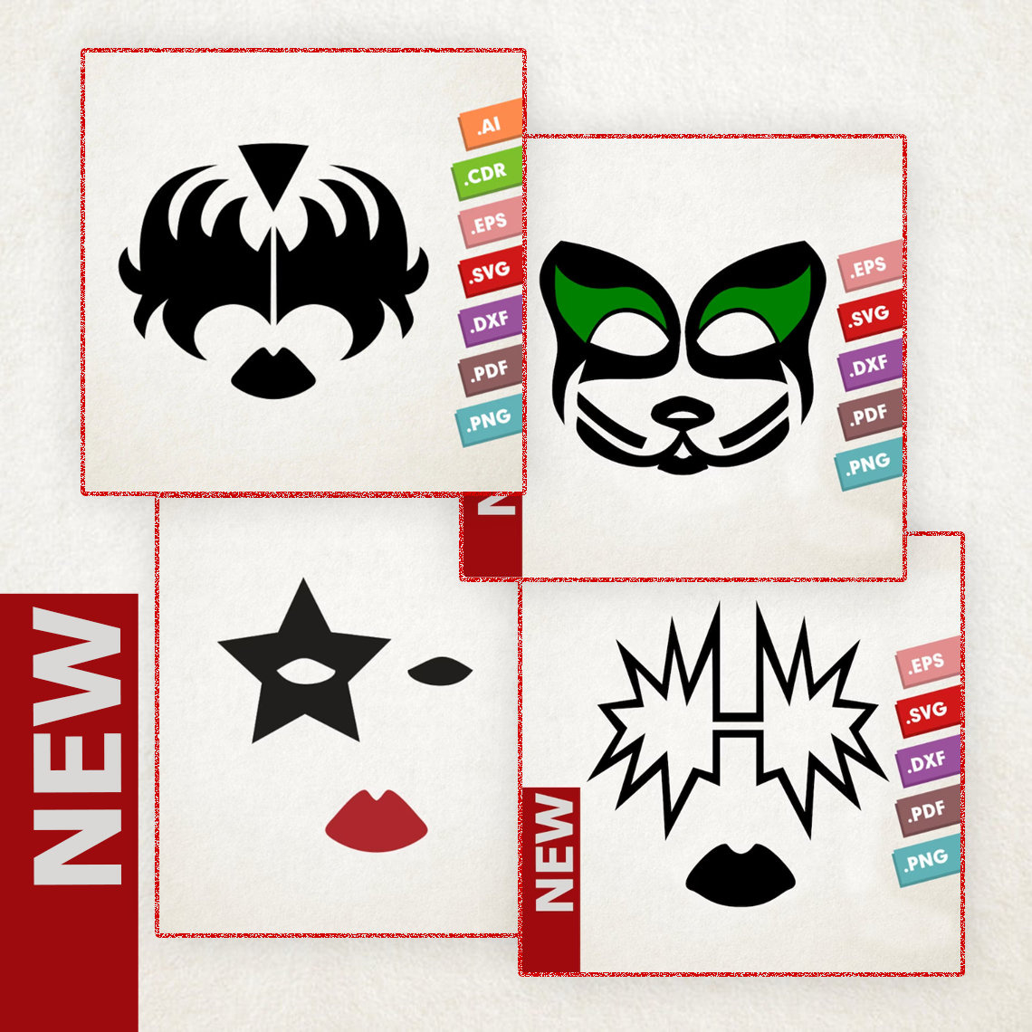 Kiss 4 Masks - Svg Vector Promo Pack. Kiss Makeup Masks. Instant regarding Printable Kiss Band Stencils