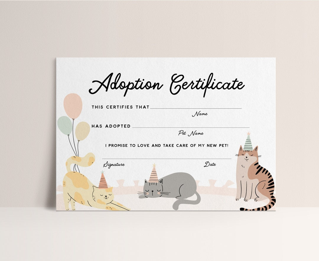 Kitty Cat Adoption Zertifikat Kitty Cat Party Girl Geburtstag with Free Printable Cat Adoption Certificate