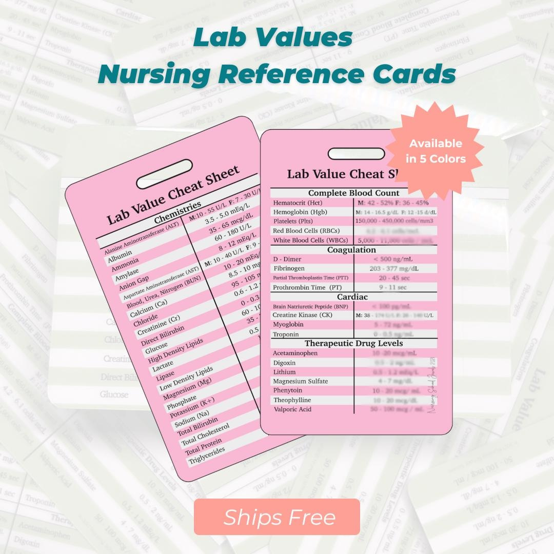 Lab Value Nursing Reference Cards | Nursing Badge Cards | Vertical regarding Free Printable Nursing Reference Cards