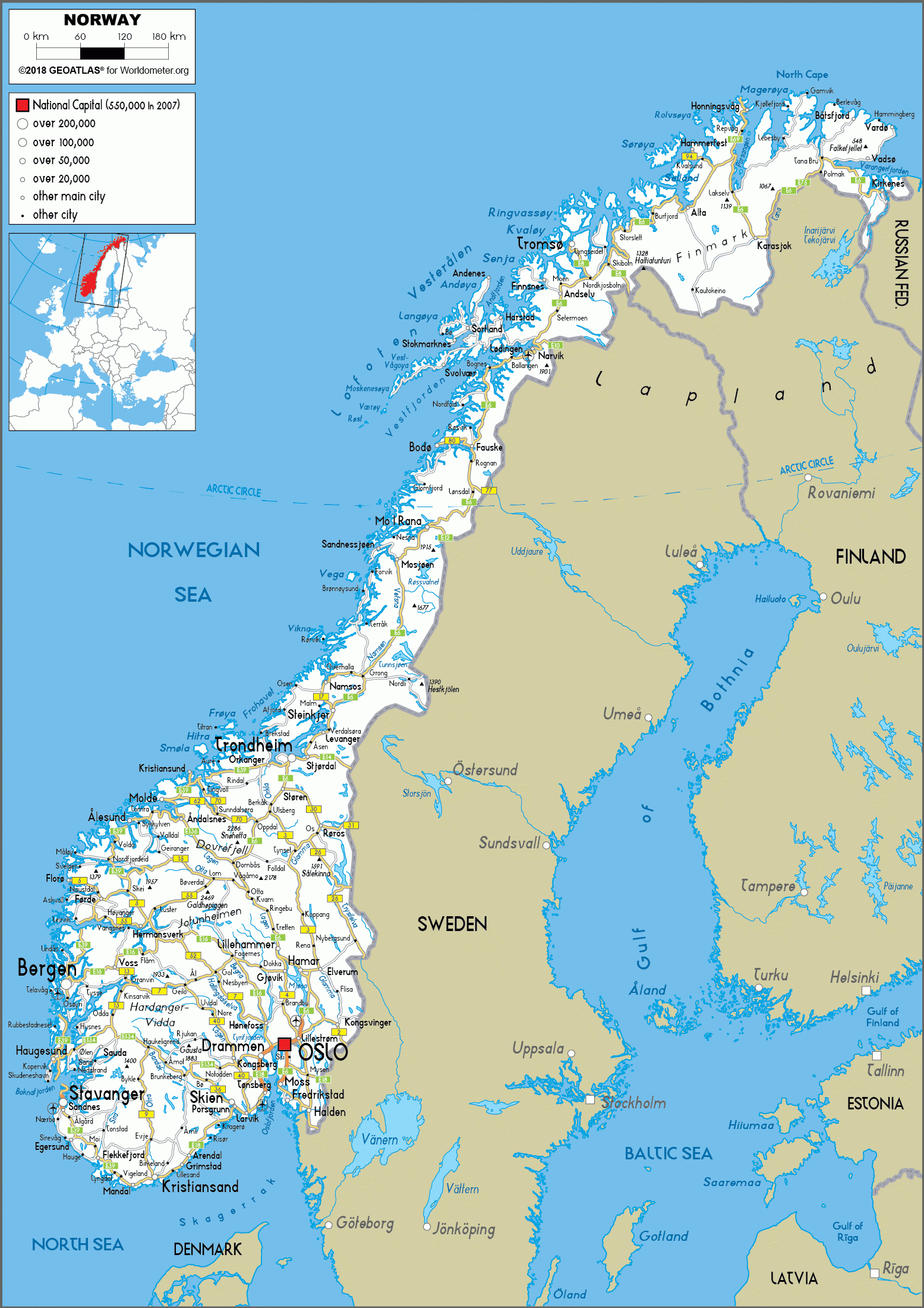 Large Size Road Map Of Norway - Worldometer within Free Printable Map of Norway