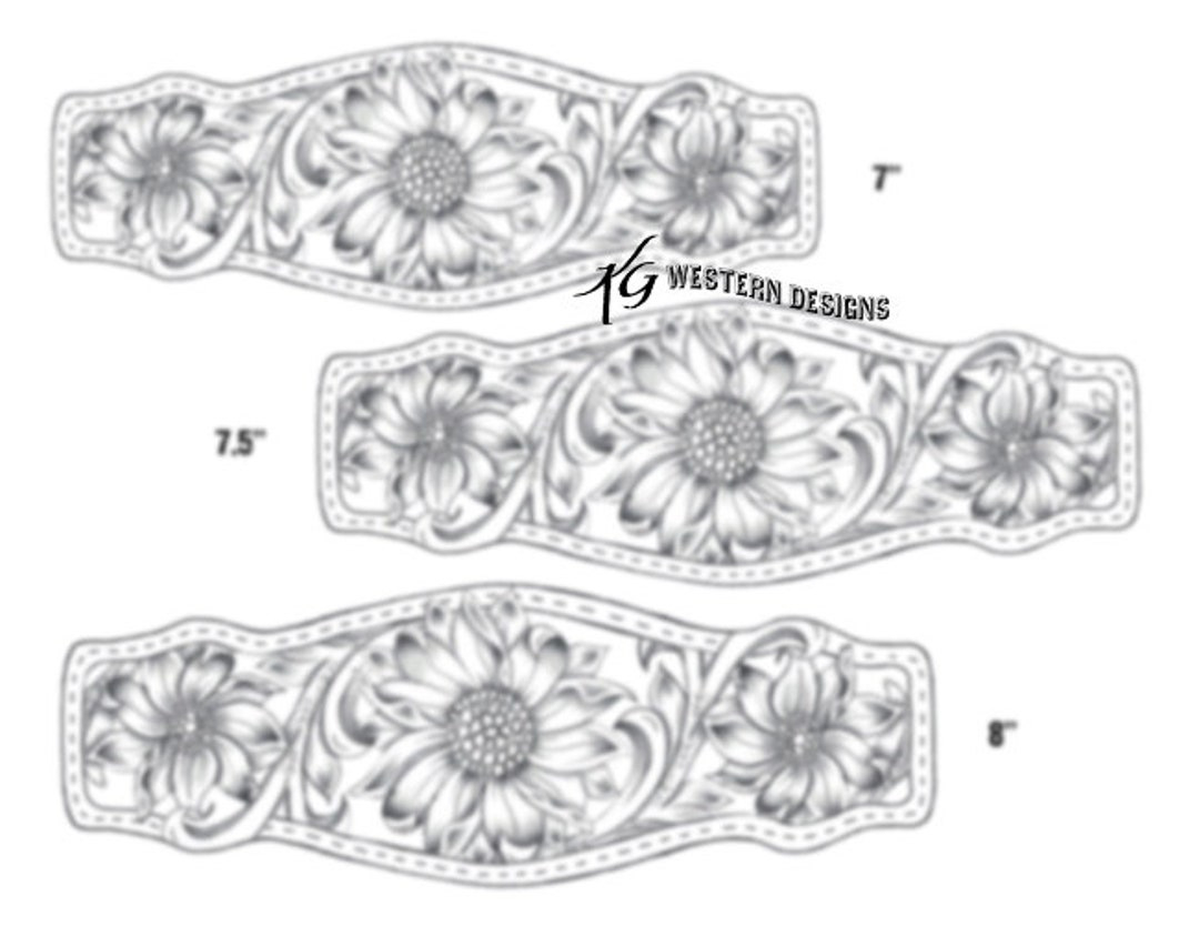 Leather Bracelet Tooling Pattern- Print Out 3 Sizes- Floral And with Downloadable Printable Leather Tooling Patterns