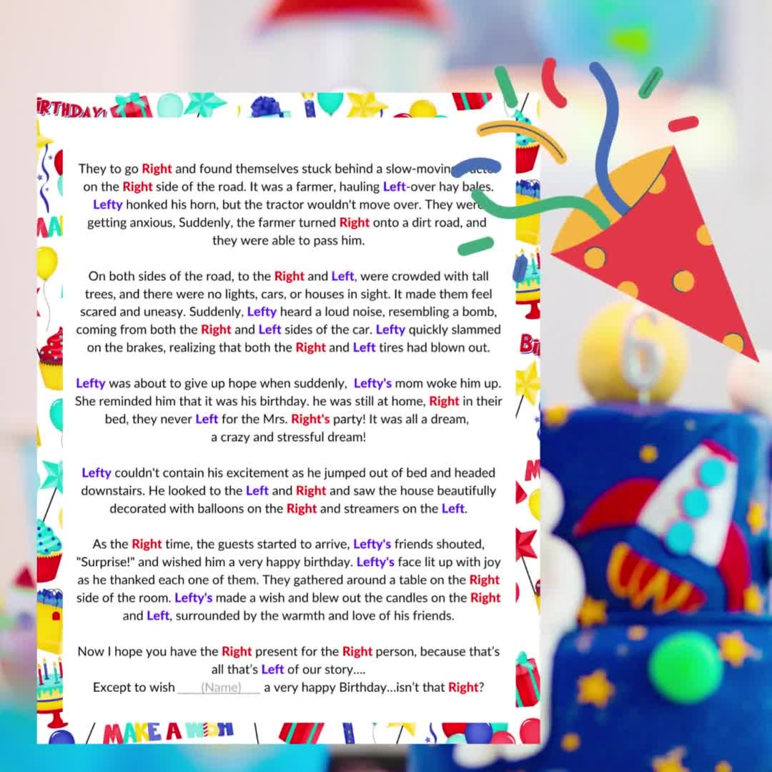 Left Right Game, Left Right Birthday Game, Printable Funny Left Right Story, Pass Gift Game, Pass The Prize, Birthday Games Group Adult Kid intended for Free Printable Left Right Birthday Game