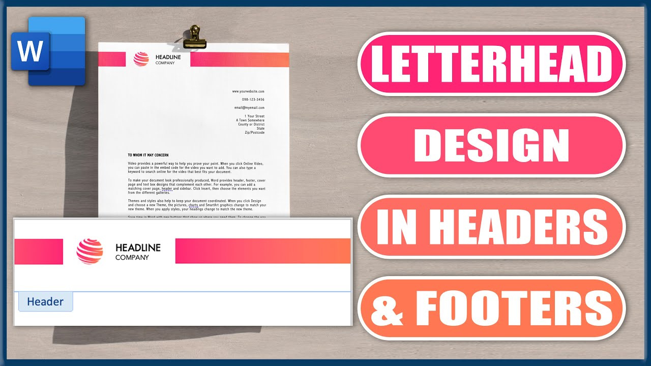 Letterhead Design In Headers &amp;amp; Footers | Microsoft Word Tutorial with Free Header Footer Templates Ms Word