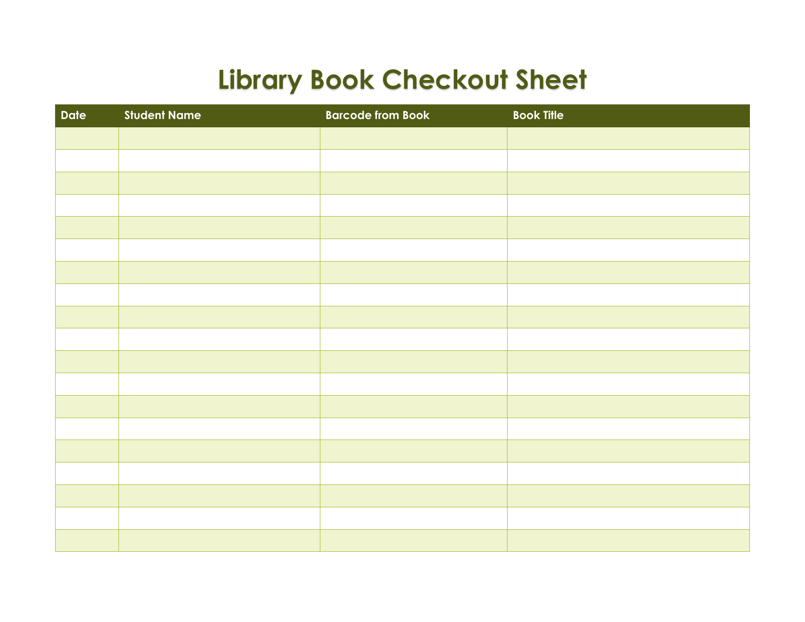 Library Book Checkout Sheet Template intended for Free Printable Library Checkout Sheets
