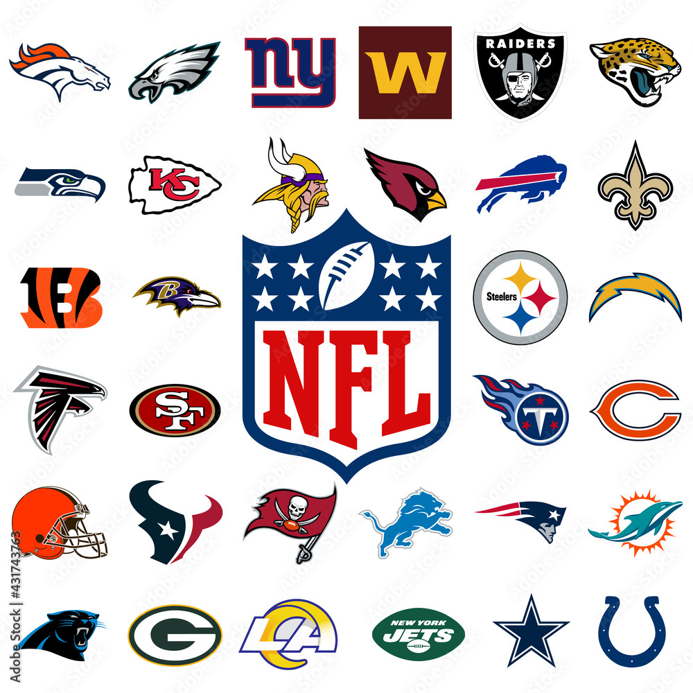 Logo Of All National Football League Teams. Nfl Team Icons. Set inside Free Printable Nfl Team Logos