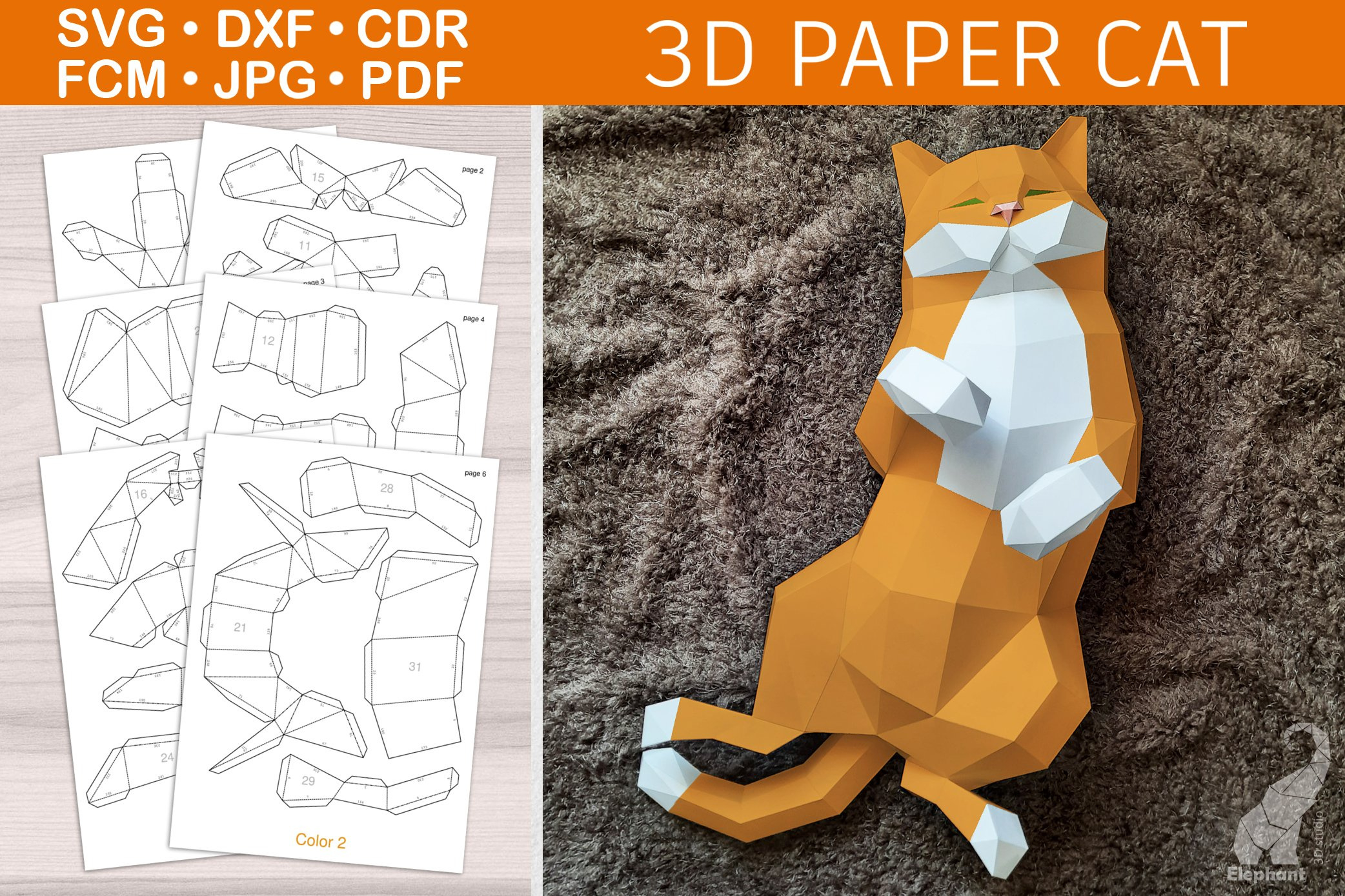 Low Poly 3D Paper Craft Cute Cat Template with Free Low Poly Papercraft Templates