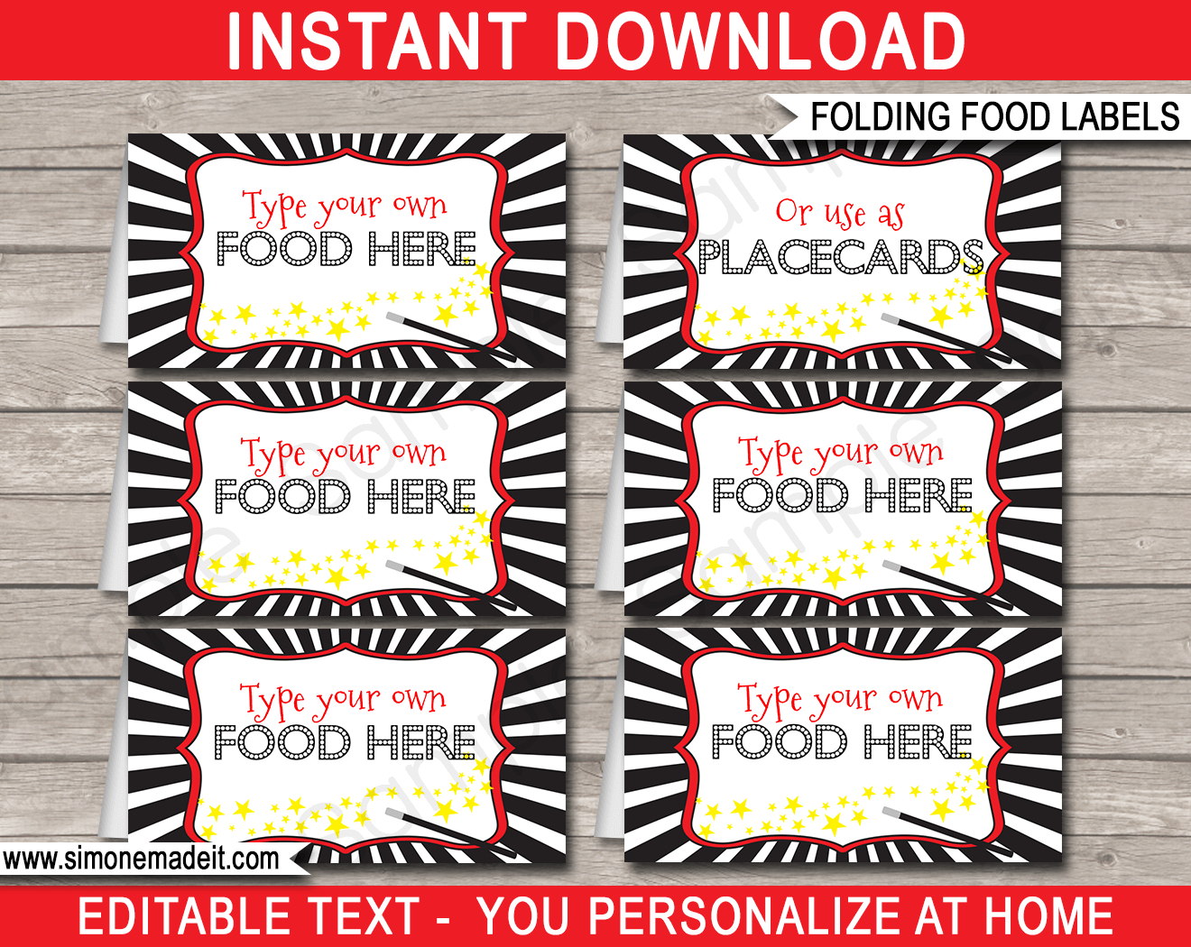Magic Party Food Labels Template - Red pertaining to Free Magic Party Printables