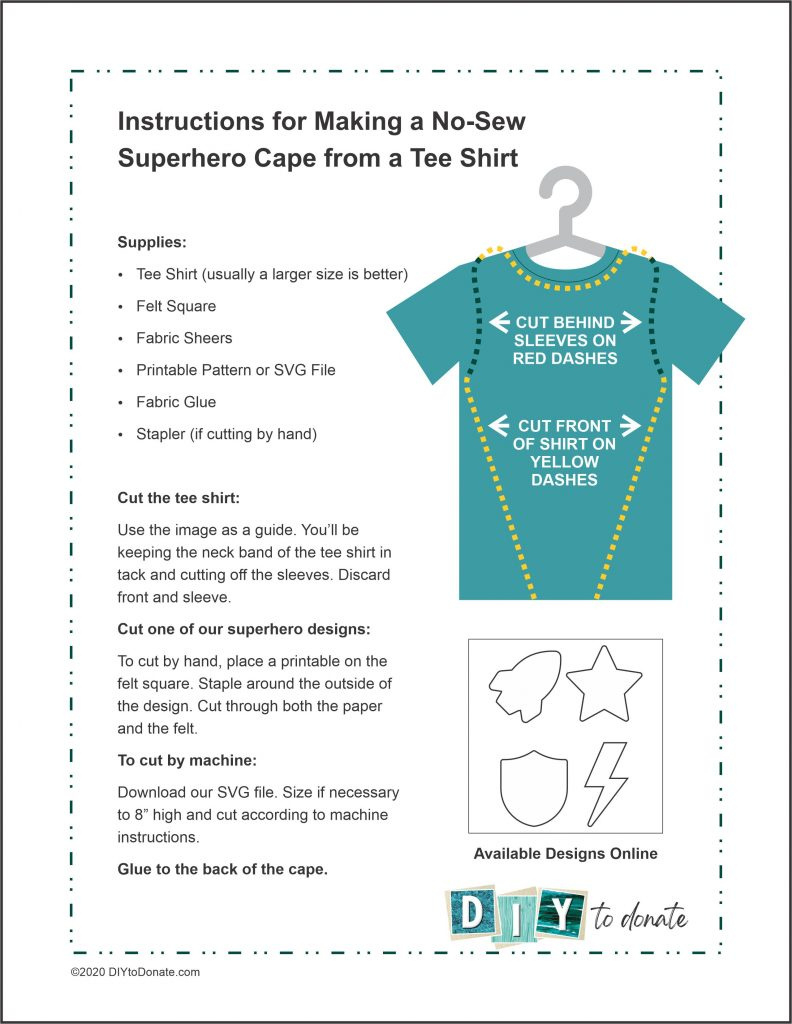Make A No-Sew Superhero Cape From A Tee Shirt - Diytodonate inside Free Printable Superhero Cape Pattern