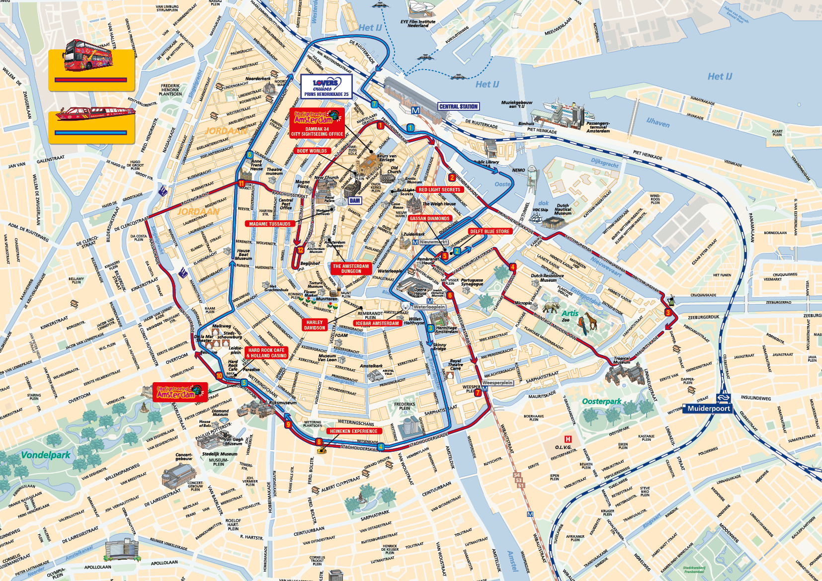 Map Of Amsterdam Tourist Attractions, Sightseeing & Tourist Tour for Free Printable Map Of Amsterdam