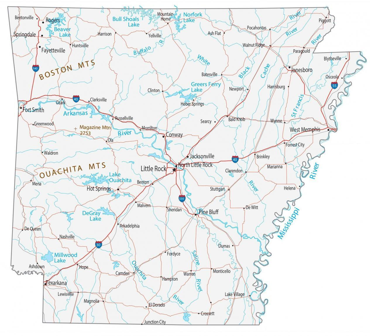 Map Of Arkansas - Cities And Roads - Gis Geography with regard to Free Printable Arkansas Map