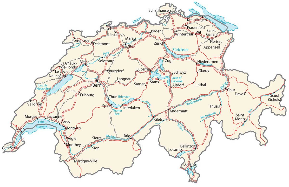 Map Of Switzerland - Cities And Roads - Gis Geography with Free Printable Map Of Switzerland