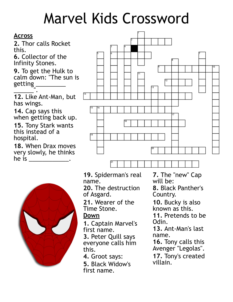 Marvel Kids Crossword - Wordmint in Free Printable Superhero Crosswords